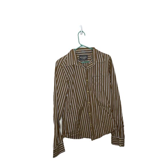 Abercrombie & Fitch Muscle Brown Stripes Button Up Shirt Long Sleeve Men's XXL - Picture 1 of 6